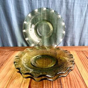 Vintage Indiana Glass Avocado Green Ruffled Edge Plates - Set of 3